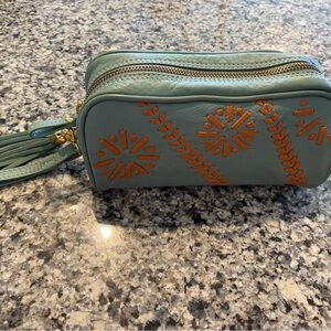 Green and Orange Botanical Cosmetic Case with Zipper